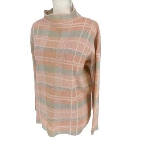 Lou & Grey Pink‎ Grey Plaid Knit Sweater Mockneck Extra Small Grandmacore Preppy